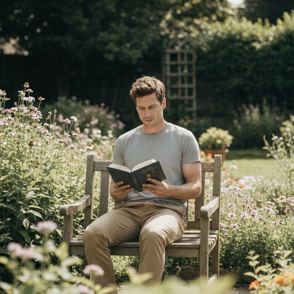 Man reading peacefully outdoors